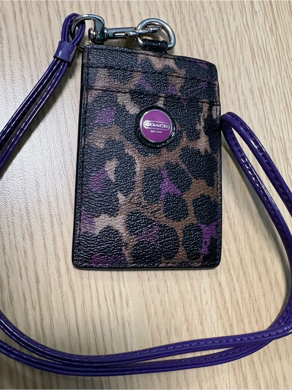 Authentic Coach Purple Strap Leopard-Print Lanyard Card Holder Please Read